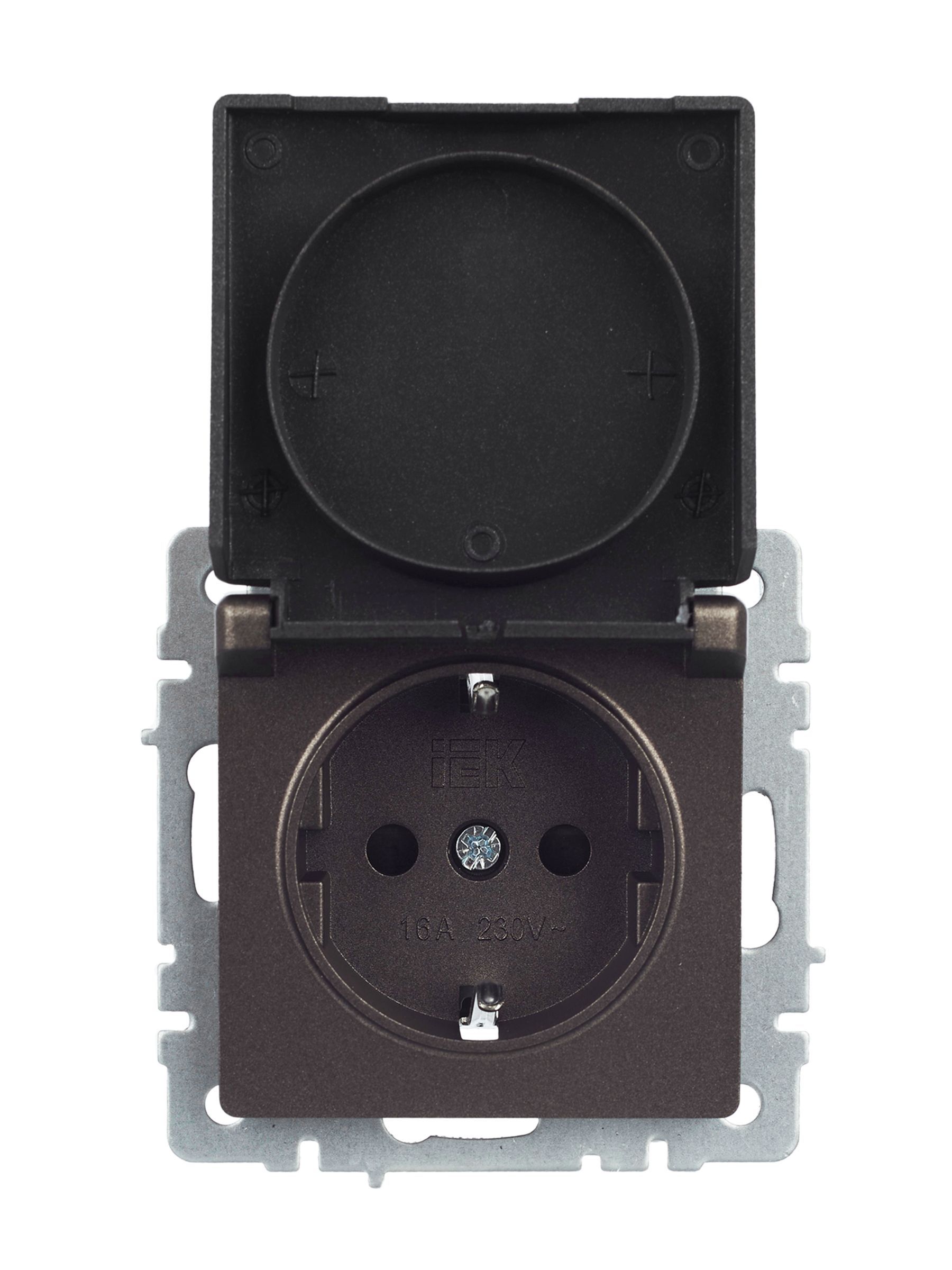 BRITE Розетка 1-местная с заземлением с защитными шторками и крышкой 16А IP20 РСбш10-3-БрТБ темная бронза IEK - Фото 2