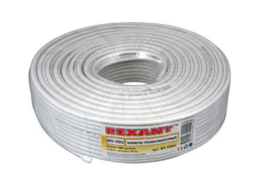 Кабель коаксиальный RG-59U, 75Ом, Cu/Al/Cu, 64%, 100м, INDOOR, белый REXANT - Фото 2