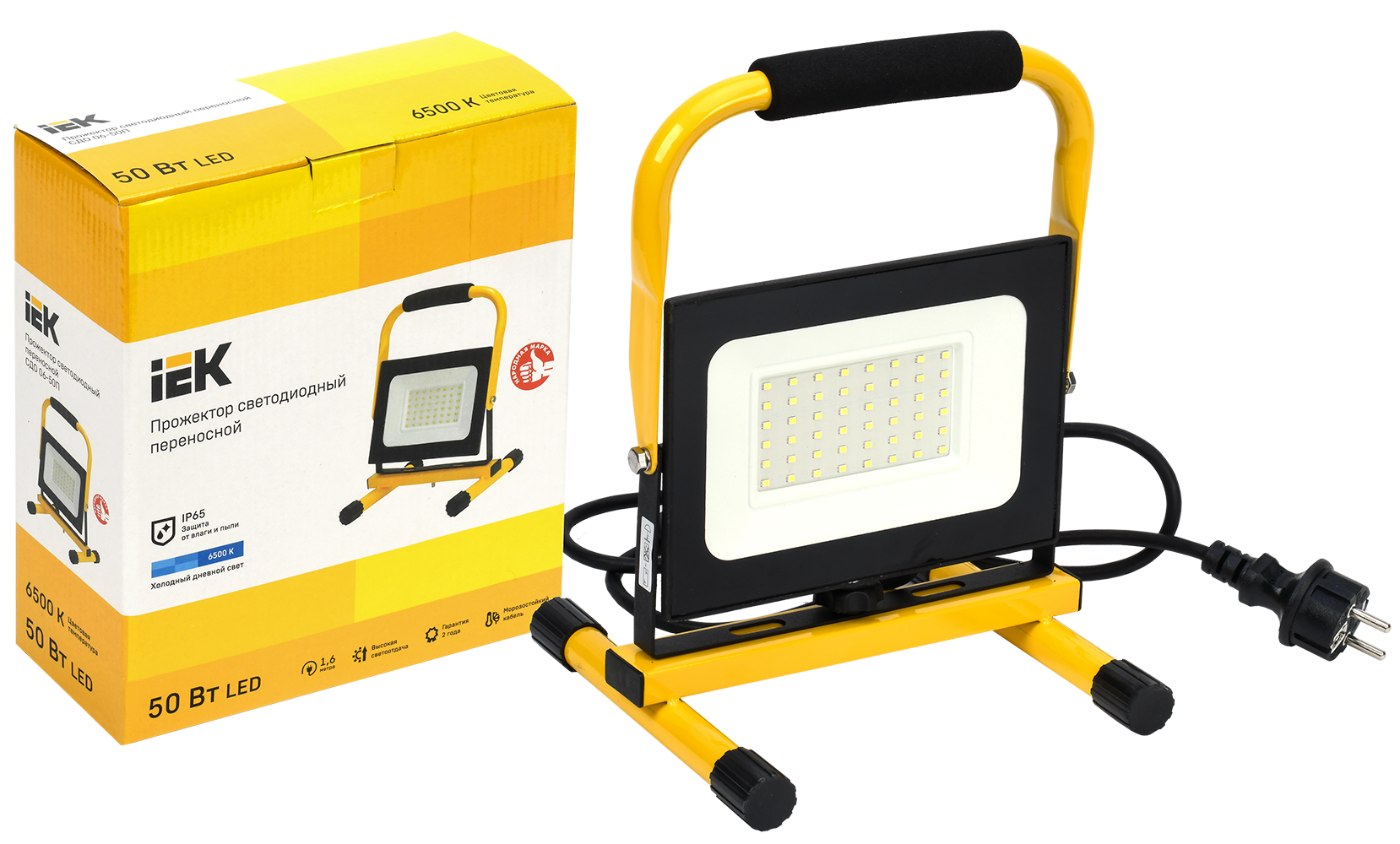 Прожектор светодиодный СДО 06-50П переносной 6500К IP65 черный IEK LPDO603-050-65-K02