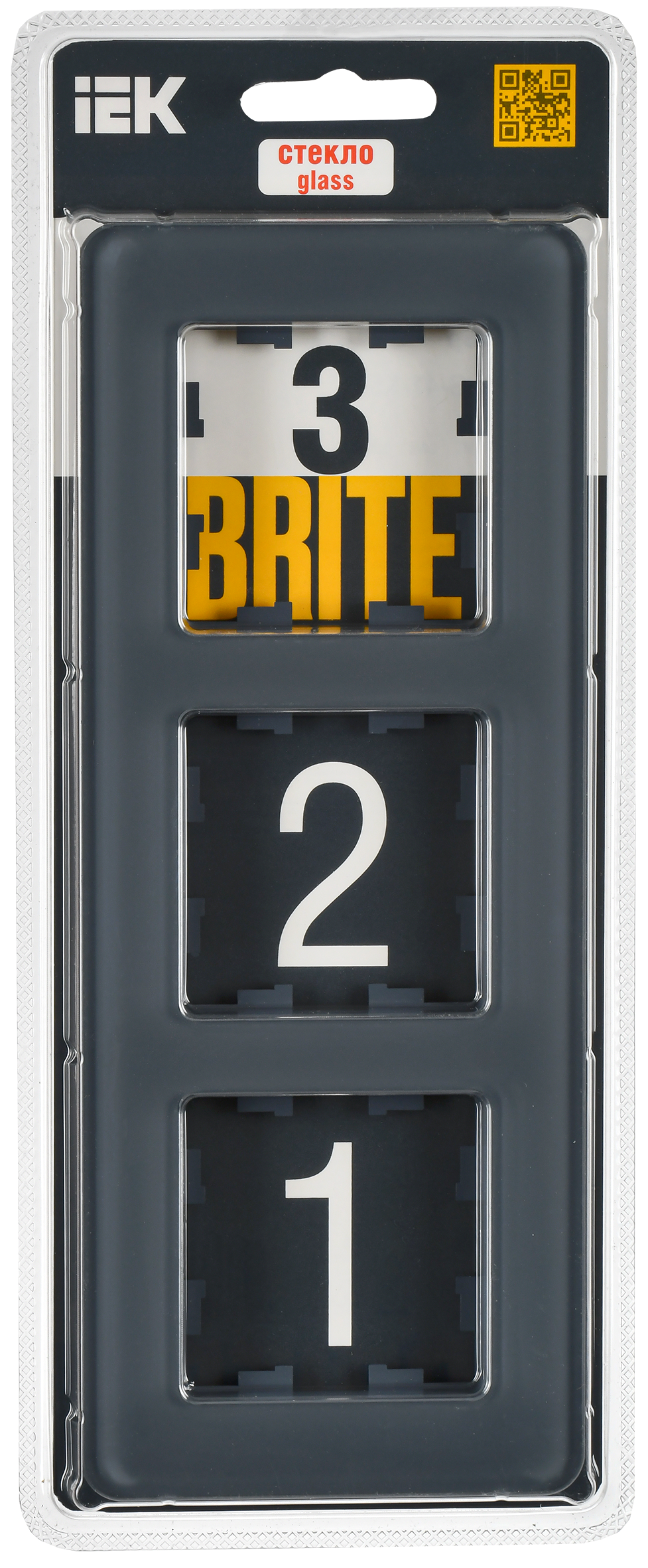 BRITE Рамка 3-местная РУ-3-2-Бр стекло графит RE IEK - Фото 2