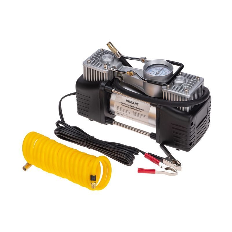 Компрессор автомобильный усиленный двухпоршневой в кейсе с набором инструментов (60л/мин, 10 АТМ) REXANT 80-0524