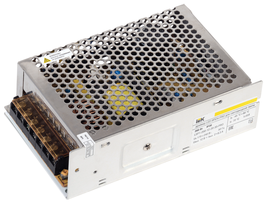 Драйвер LED ИПСН-PRO 200Вт 12В блок-клеммы IP20 IEK LSP1-200-12-20-33-PRO