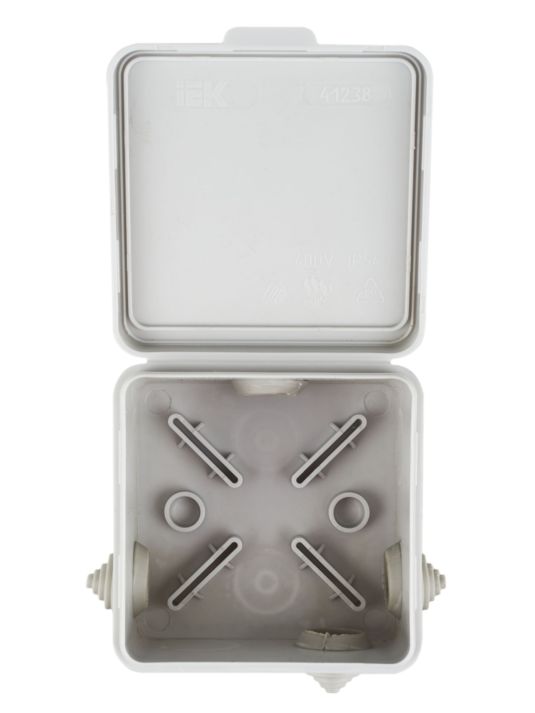 Коробка распаячная для о/п 80х80х50мм IP54 с откидной крышкой КМ41238 безгалогенная (HF) 7 гермовводов серая IEK - Фото 4
