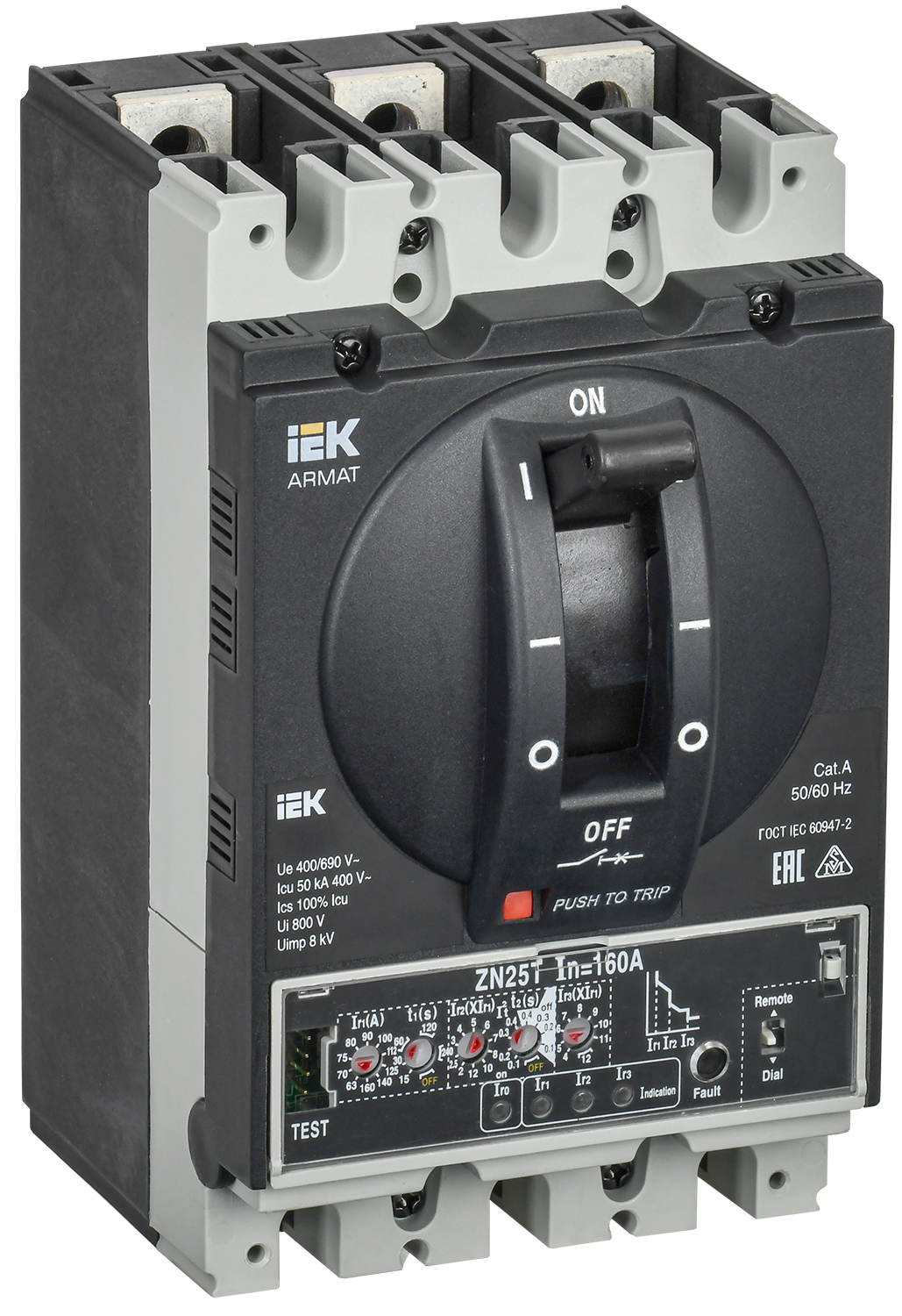 ARMAT Автоматический выключатель в литом корпусе 3P типоразмер D 50кА 160А расцепитель электронный продвинутый IEK AR-MCCB-3D-050-0160A-ELPC