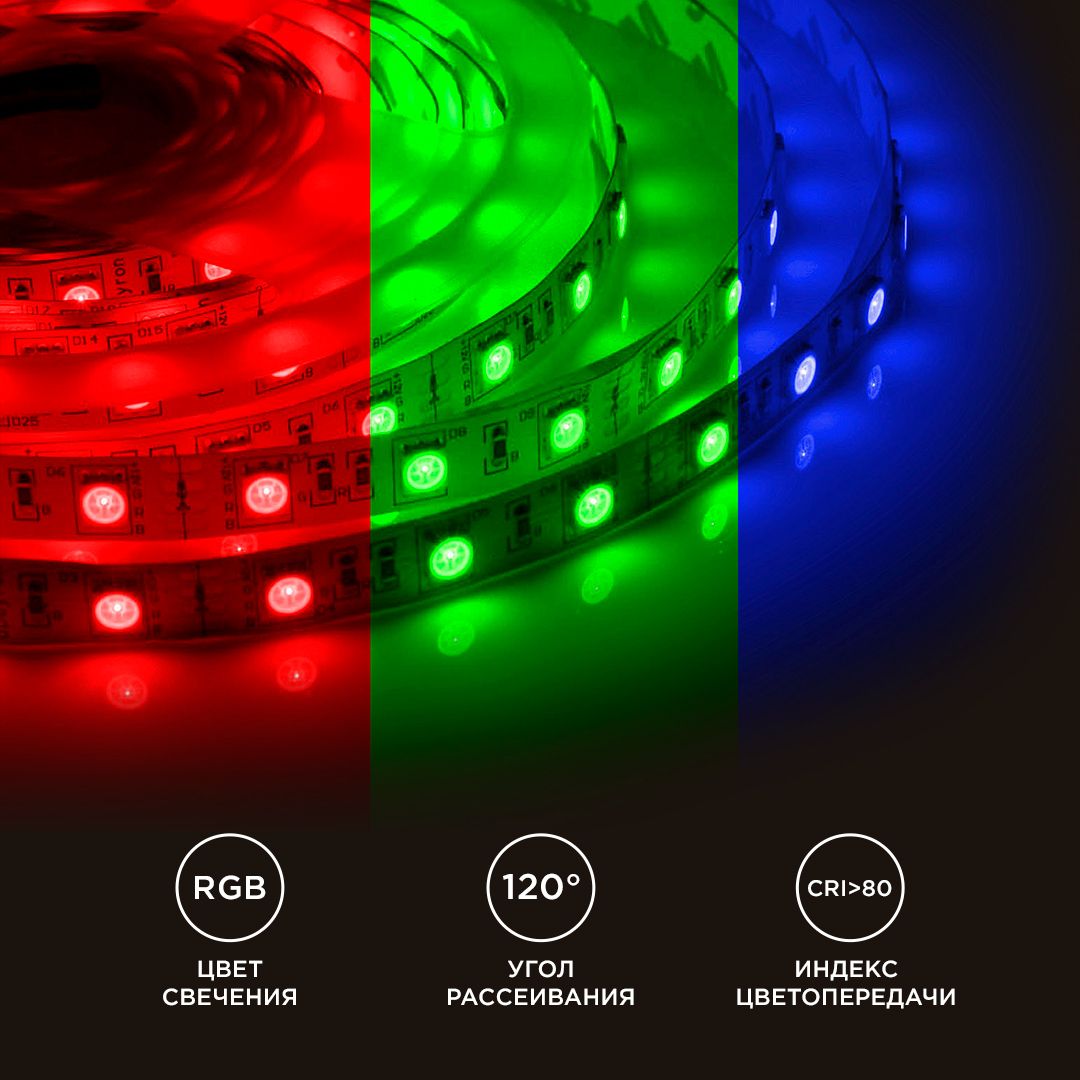 Лента светодиодная СТ smd5050 30д/м 12В IP20 5м RGB Apeyron - Фото 6