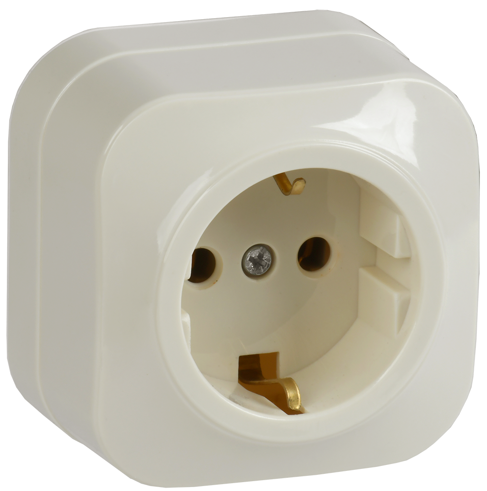 GLORY Розетка 1-местная для открытой установки с заземлением без защитных шторок 16А РС20-3-ХК кремовый IEK ERH11-K33-16