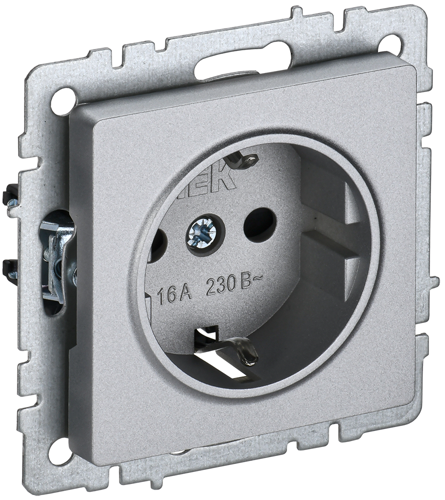 BRITE Розетка 1-местная с заземлением с защитными шторками 16А РС14-1-0-БрА алюминий IEK BR-R14-16-K47