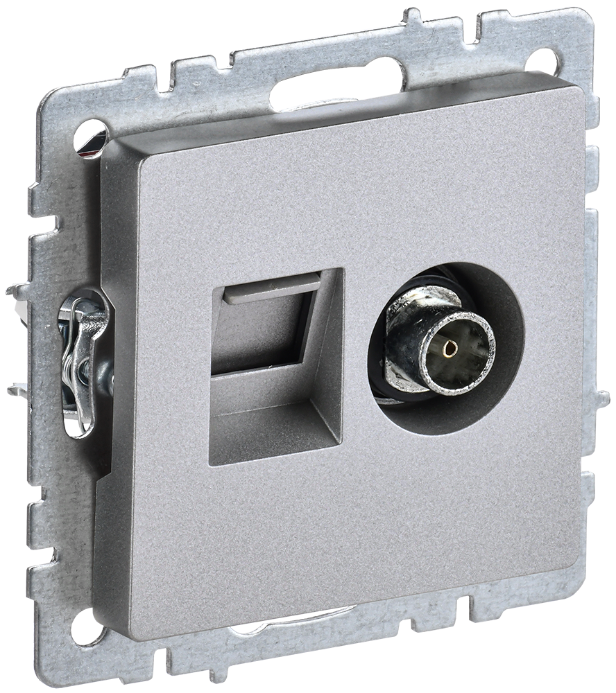 BRITE Розетка двойная TV+RJ45 кат.5E РТВ/РК12-БрА алюминий IEK BR-AK20-1-K47