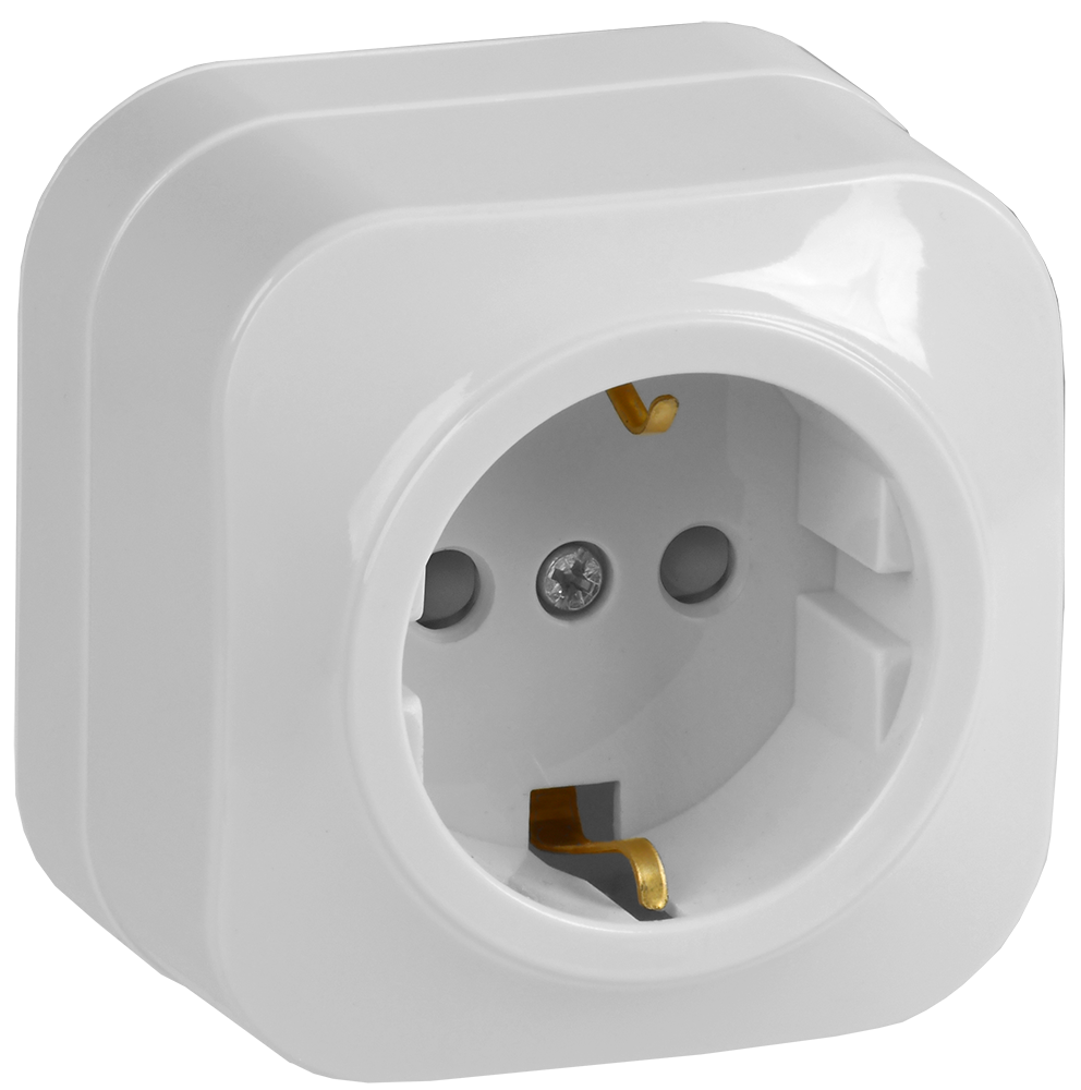 GLORY Розетка 1-местная для открытой установки с заземлением с защитными шторками 16А РСш20-3-ХБ белый IEK ERH14-K01-16