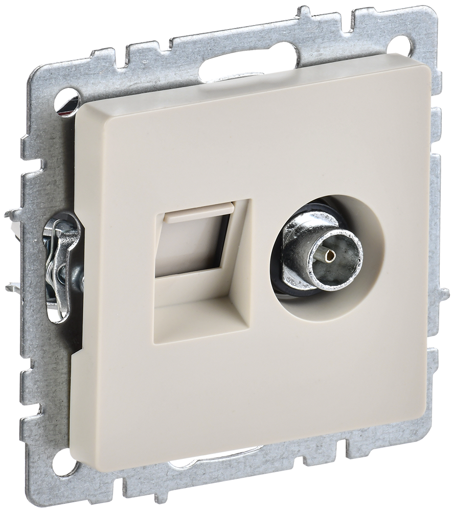 BRITE Розетка двойная TV+RJ45 кат.5E РТВ/РК12-БрКр бежевый IEK BR-AK20-1-K10
