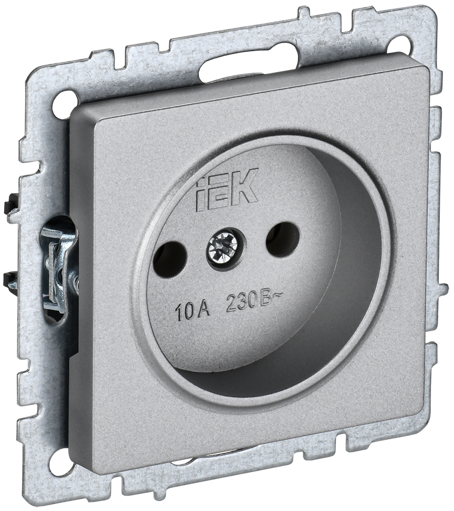 BRITE Розетка 1-местная без заземления без защитных шторок 10А РС10-1-0-БрА алюминий IEK BR-R10-10-K47