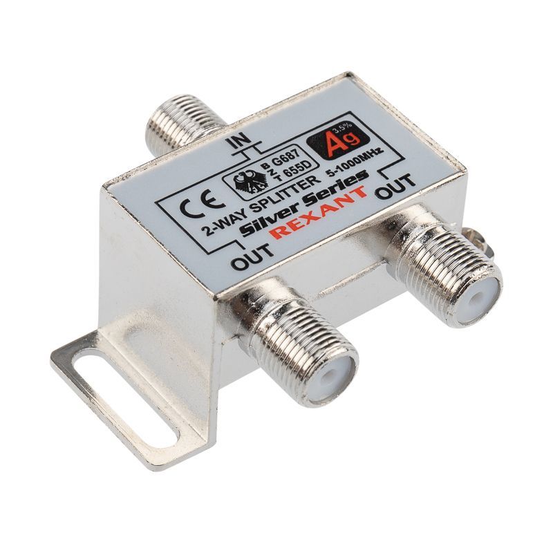 Делитель ТВx2 под F-разъем, 5-1000МГц, Silver (3 F-разъема в комплекте) REXANT 05-6101