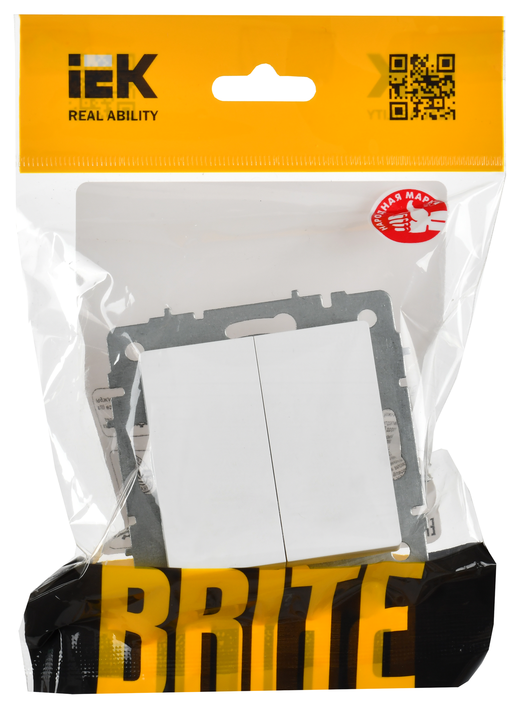 BRITE Выключатель 2-клавишный перекрестный 10А ВС10-2-3-БрАБ арктический белый IEK - Фото 2
