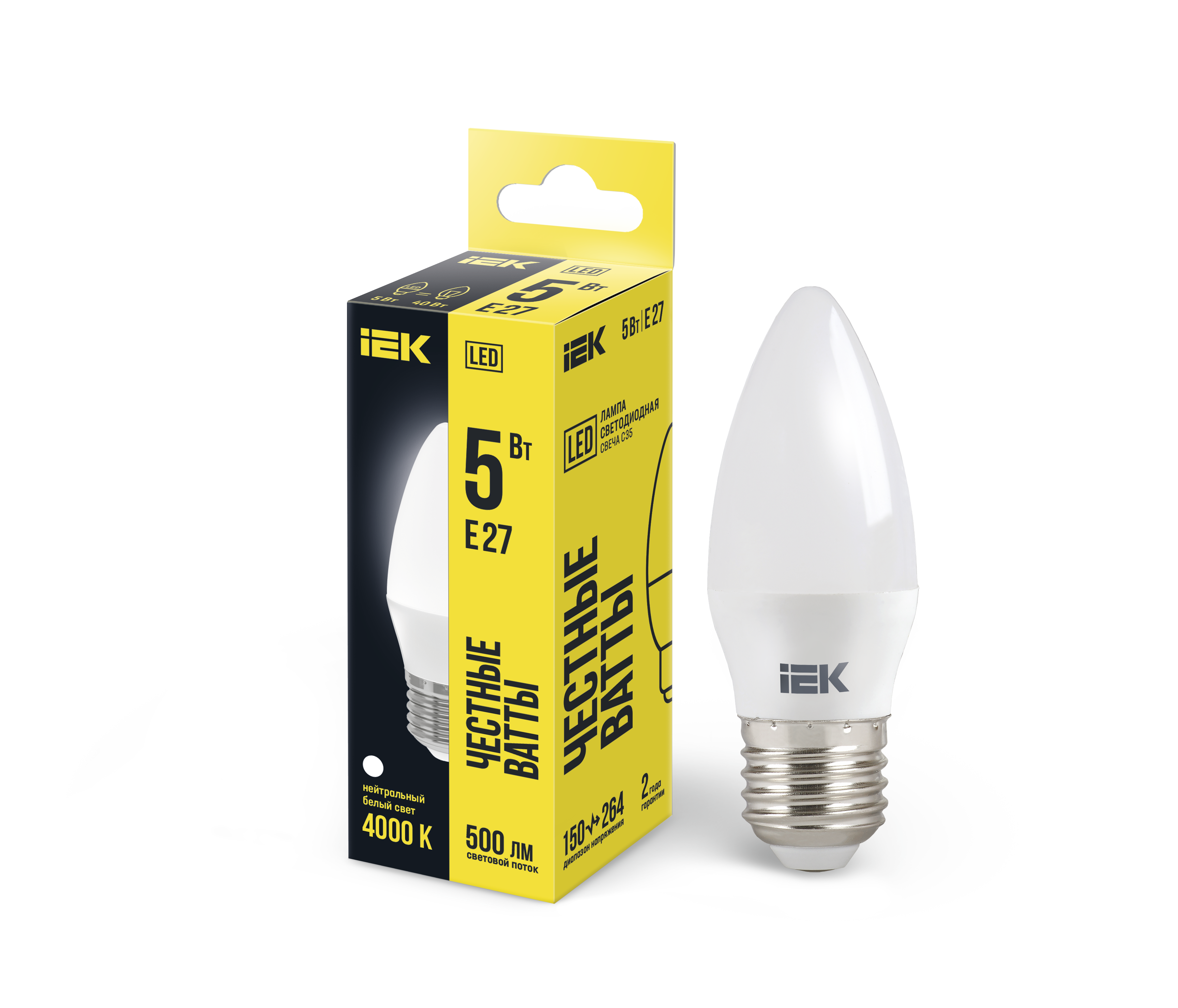 Лампа светодиодная C35 свеча 5Вт 230В 4000К E27 IEK LLE-C35-5-230-40-E27