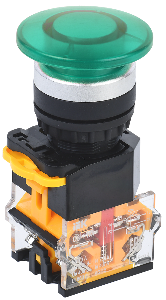 Кнопка D8-11M "Грибок" d=22мм 1з+1р зеленая IEK