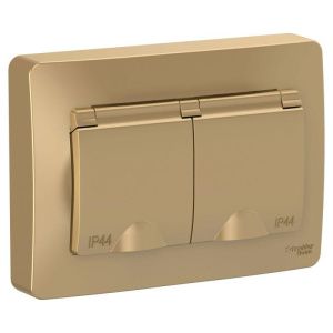 Розетка 2-м СП Blanca 16А IP44 250В с заземл. защ. шторки с крышкой титан SE BLNRS441124 1210360