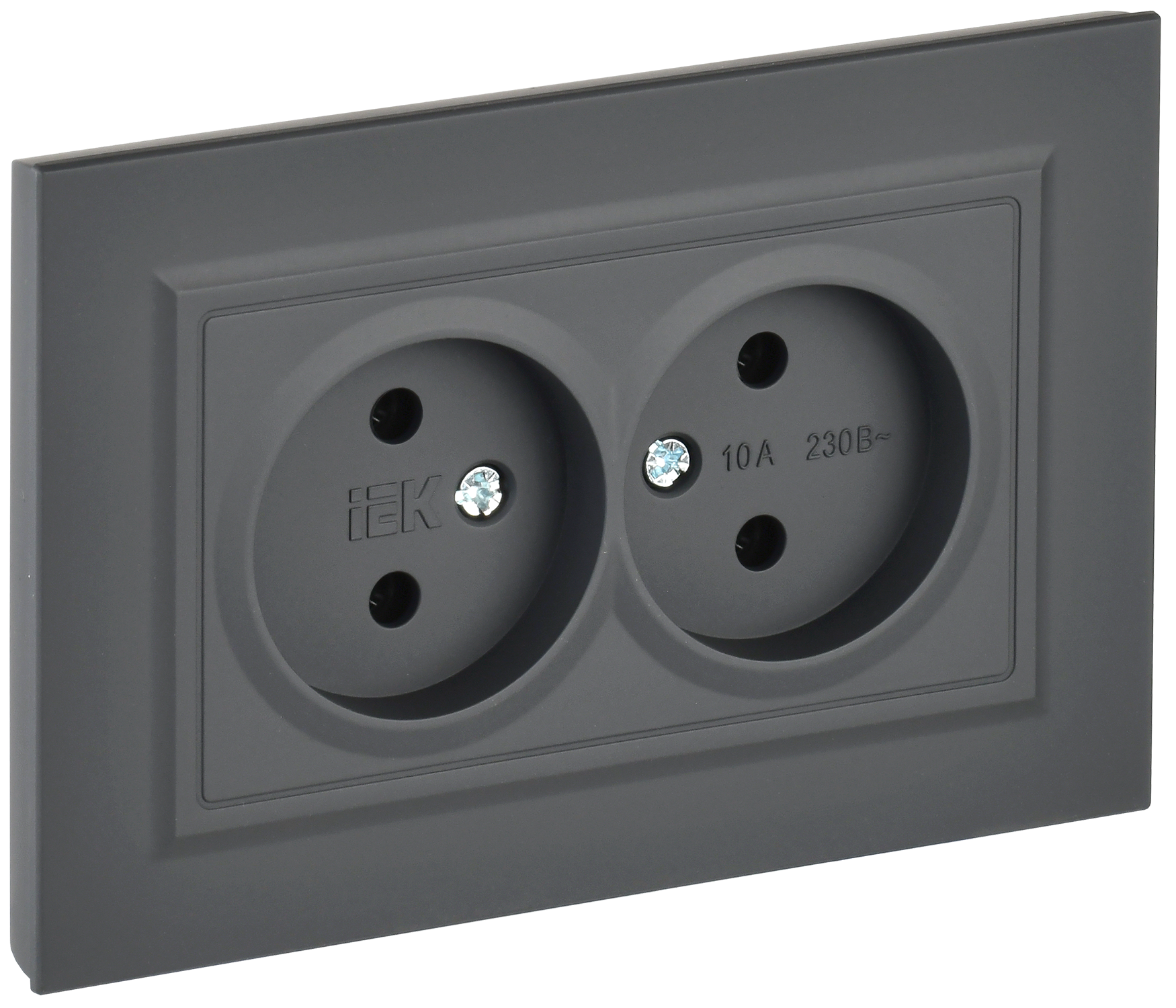 BRITE Розетка 2-местная без заземления без защитных шторок 10А в сборе РС12-2-БрГ графит IEK BR-R20-10-K53-F