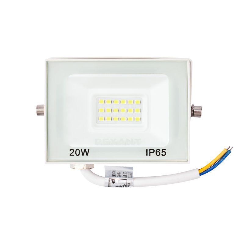 Прожектор светодиодный СДО 20Вт 1600Лм 5000K нейтральный свет, белый корпус REXANT 605-024