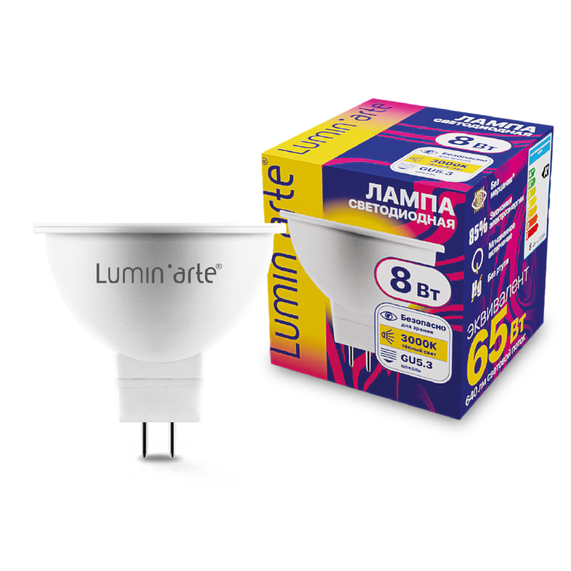 Светодиодная лампа Luminarte LSTD-MR16-8W3KGU5.3 8Вт 3000K GU5.3 LSTD-MR16-8W3KGU5.3