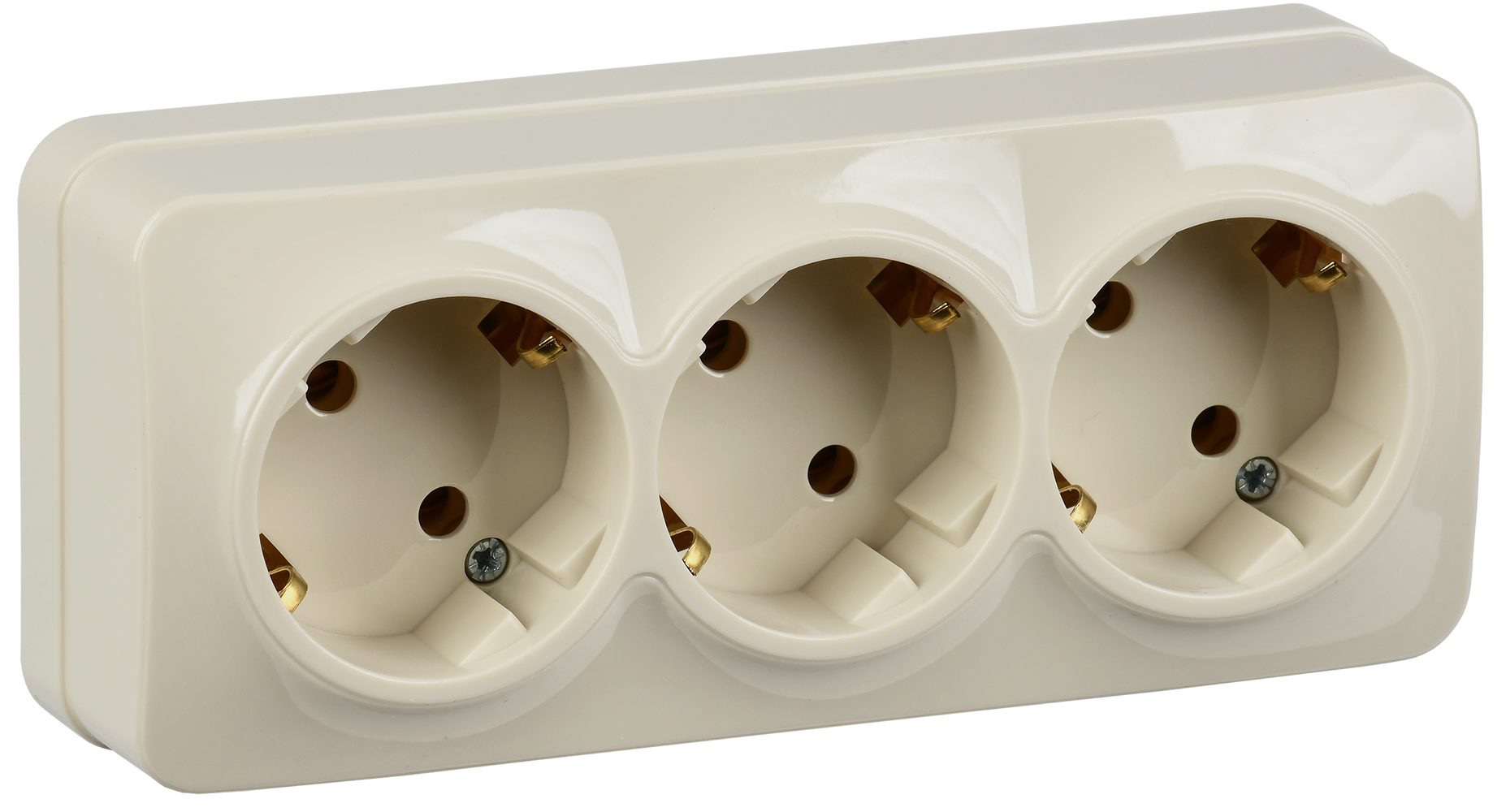 GLORY Розетка 3-местная для открытой установки с заземлением без защитных шторок 16А РС23-3-ХК кремовый IEK ERH31-K33-16