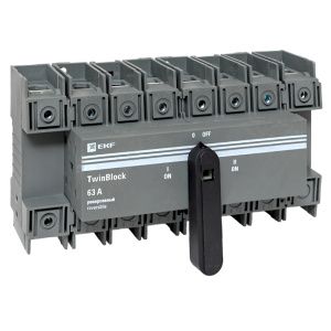 Рубильник 63A 4P реверсивный c рукояткой для прямой установки TwinBlock EKF tb-s-63-4p-rev