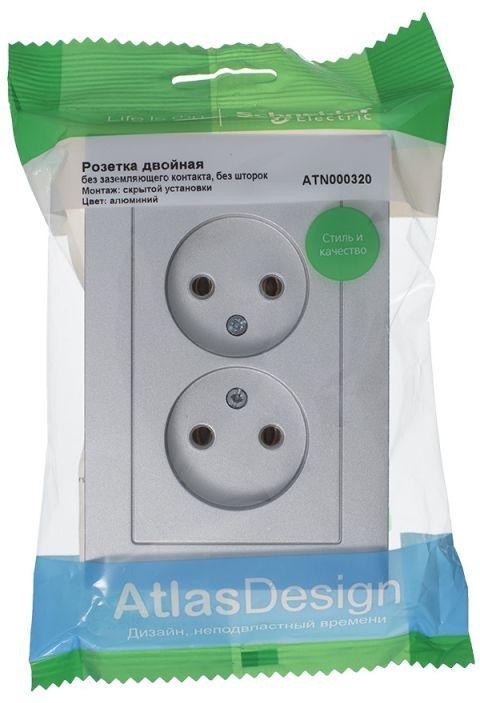 Розетка 2-м СП AtlasDesign 16А IP20 без заземл. в сборе алюм. SE ATN000320 - Фото 2