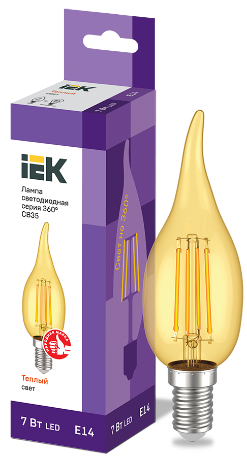 Лампа светодиодная CВ35 свеча на ветру золото 7Вт 230В 2700К E14 серия 360° IEK LLF-CB35-7-230-30-E14-CLG