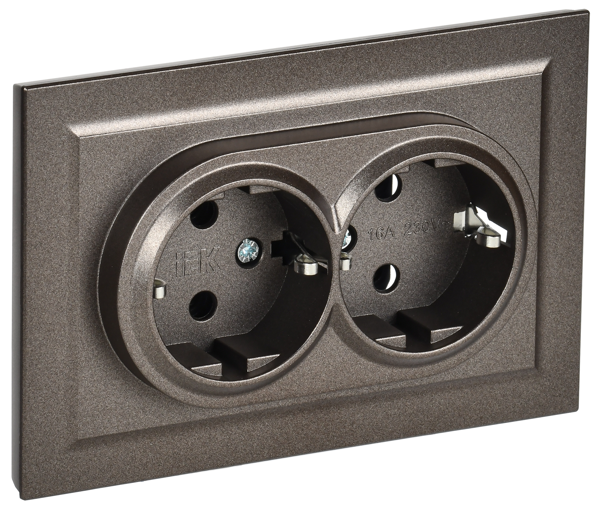 BRITE Розетка 2-местная с заземлением без защитных шторок 16А в сборе РС12-3-БрТБ темная бронза IEK BR-R21-16-K45-F