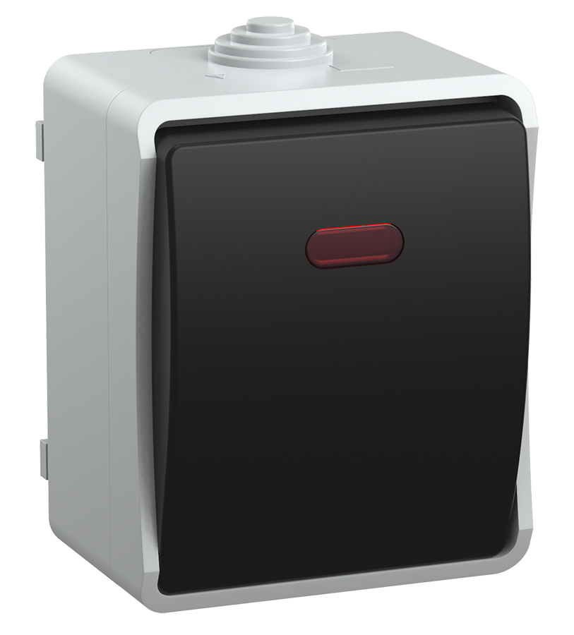 FORS Выключатель 1-клавишный проходной с индикацией для открытой установки 10А IP54 ВС20-1-1-ФСр серый IEK EVS11-K03-10-54-DC