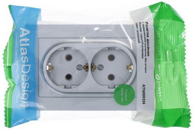 Розетка 2-м СП AtlasDesign 16А IP20 с заземл. в сборе алюм. SE ATN000324 - Фото 2