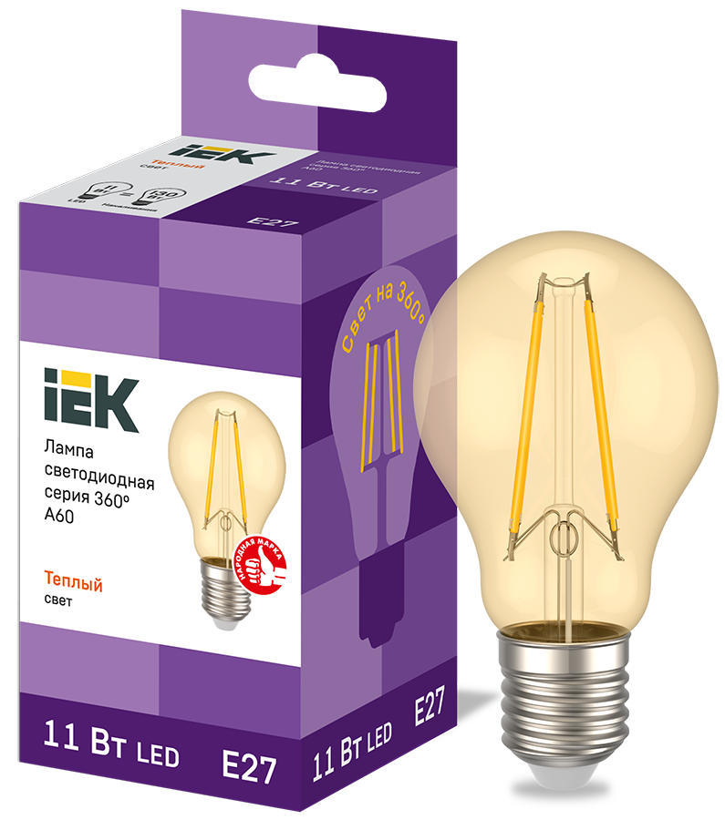 Лампа светодиодная A60 груша золото 11Вт 230В 2700К E27 серия 360° IEK LLF-A60-11-230-30-E27-CLG