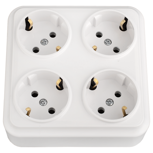 Розетка штепсельная четырехместная для открытой установки с заземляющим контактом квадратная РА16-01