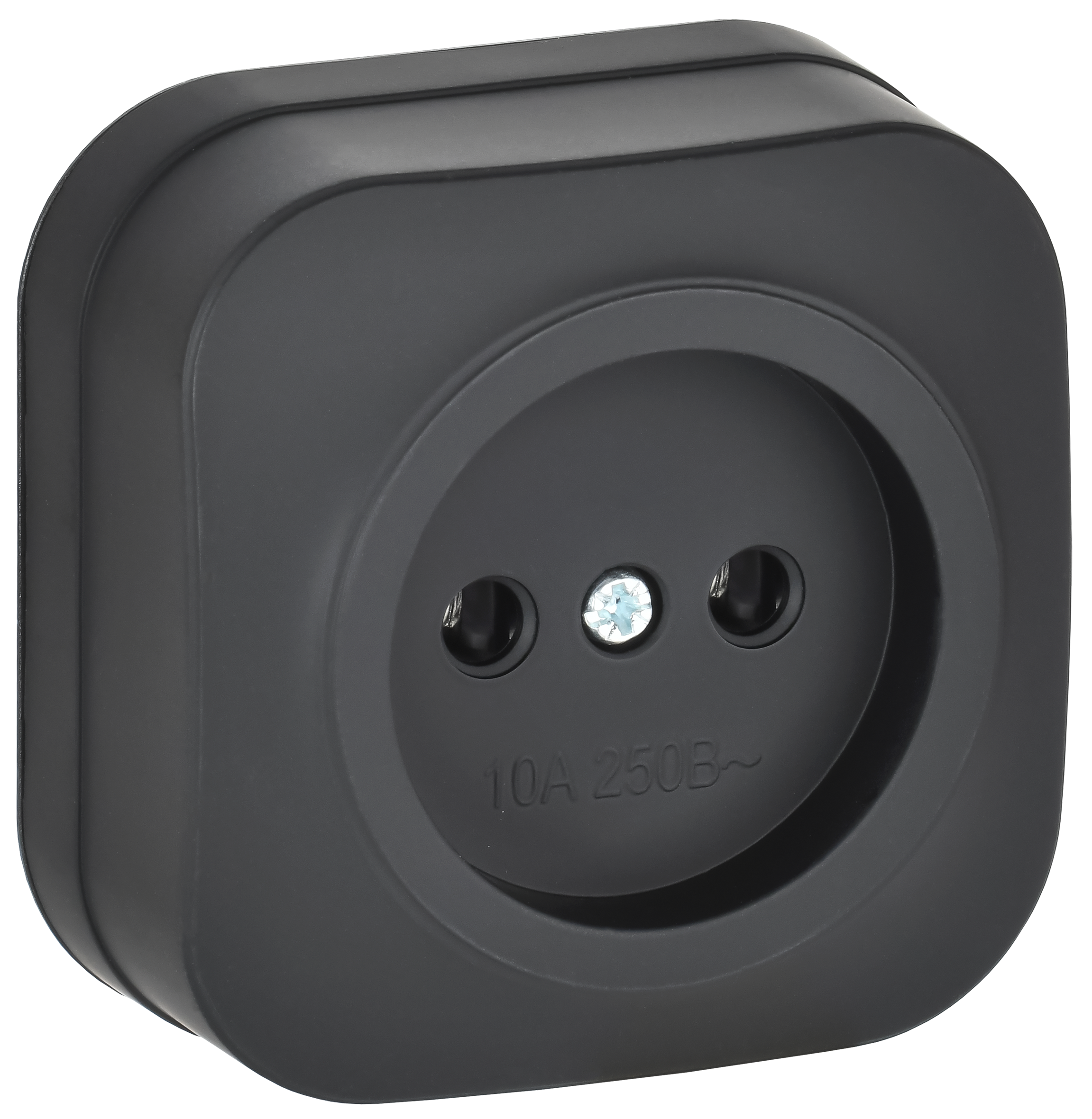 GLORY Розетка 1-местная для открытой установки без заземления без защитных шторок 10А РС20-2-ХЧм черный матовый IEK ERH10-K02M-10