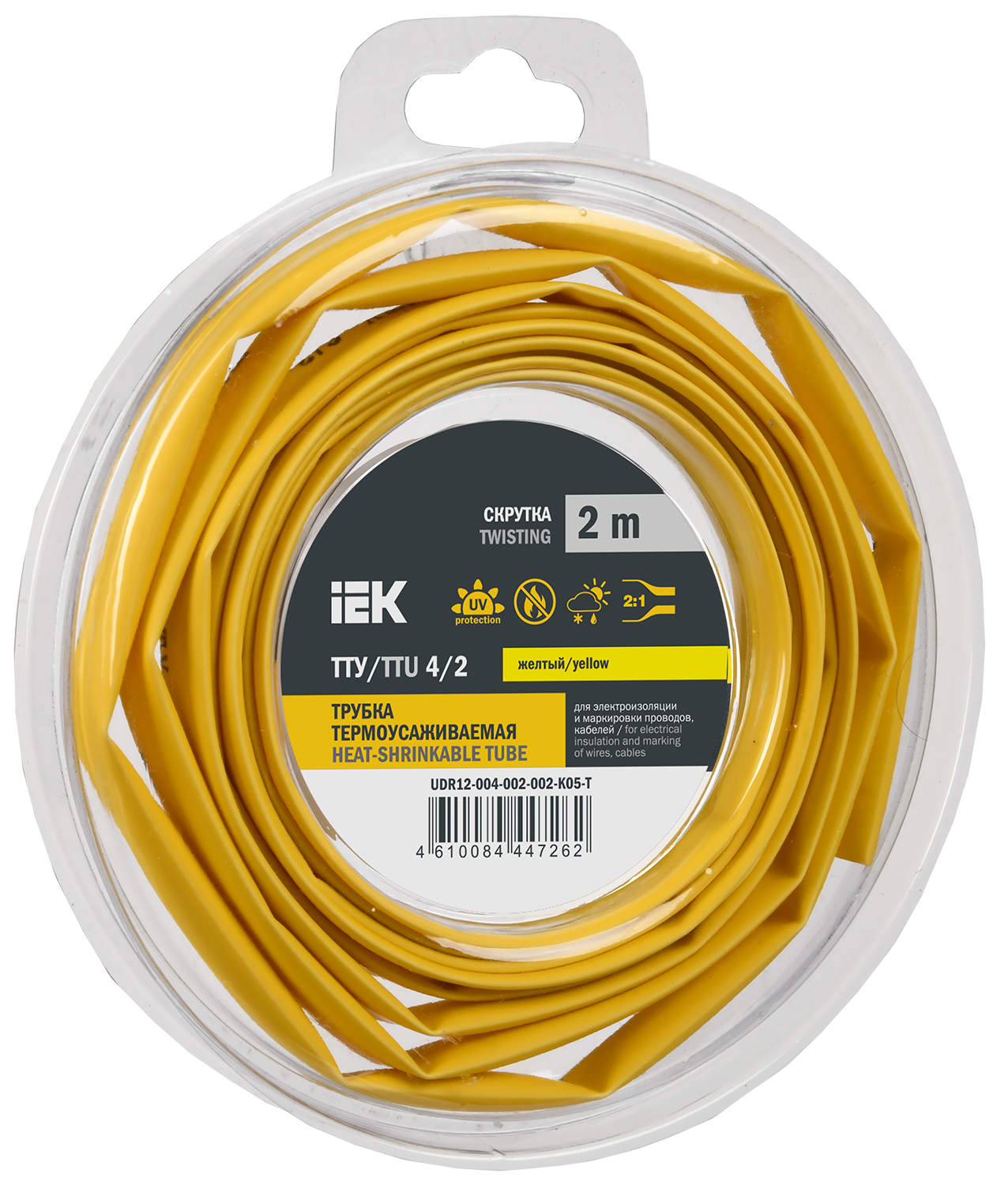 Трубка термоусадочная ТТУ нг-LS 4/2 желтая (2м/упак) IEK UDR12-004-002-002-K05-T