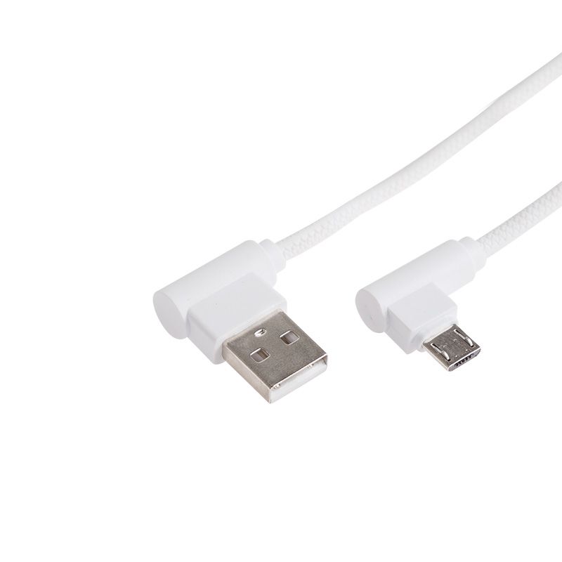 USB кабель microUSB, шнур «soft touch» 1 м, белый (угловые разьемы) - Фото 2