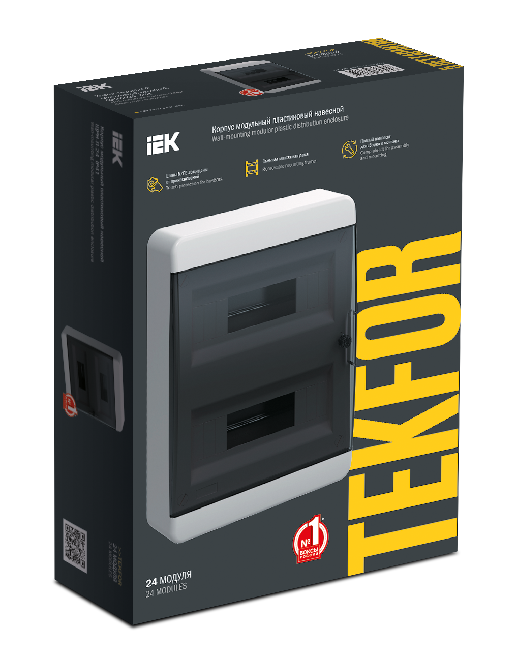 TEKFOR Корпус пластиковый БЕЛЫЙ ЩРН-П-24, IP41 черная прозрачная дверь IEK - Фото 2