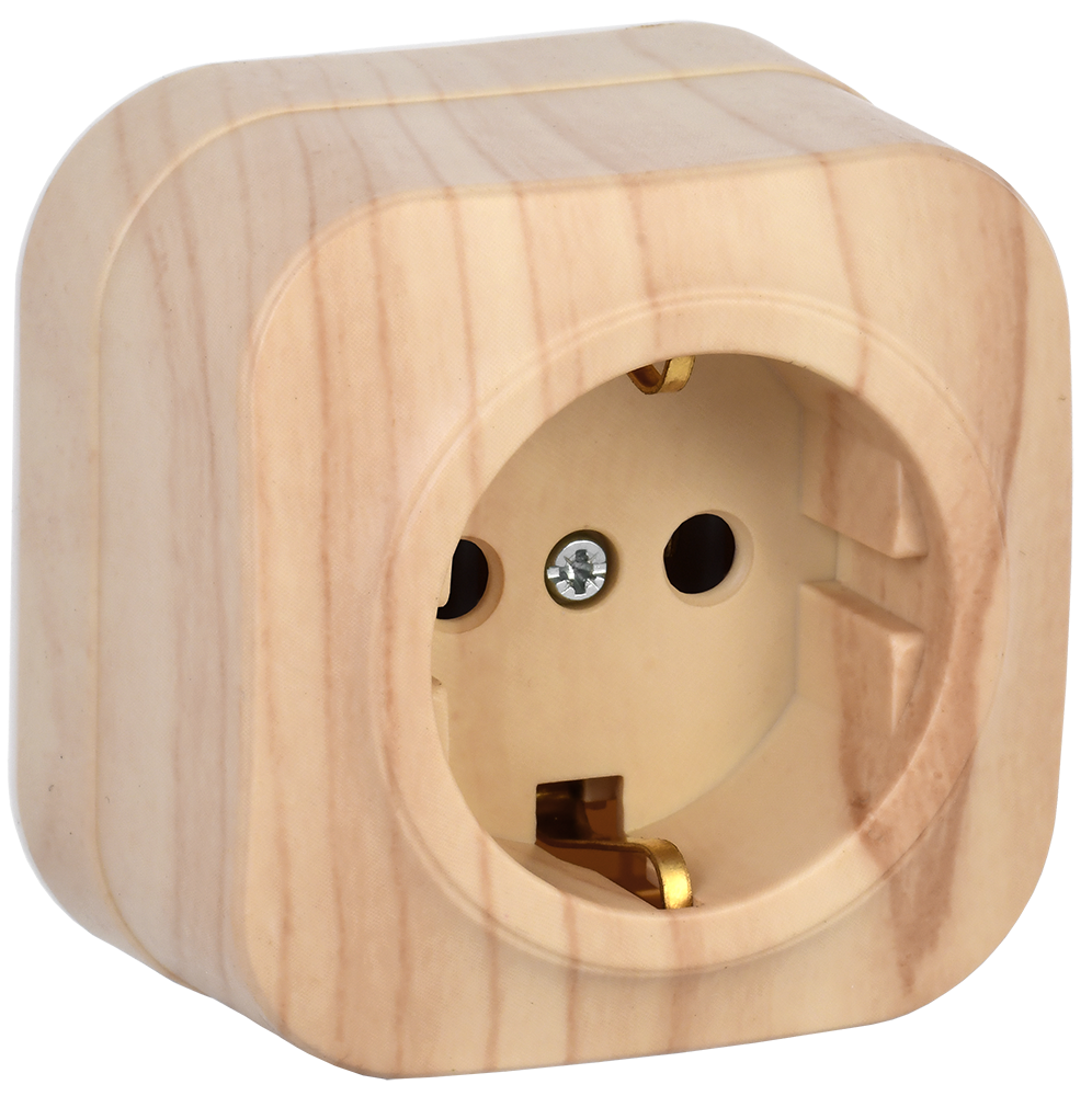 GLORY Розетка 1-местная для открытой установки с заземлением без защитных шторок 16А РС20-3-ХС сосна IEK ERH11-K34-16