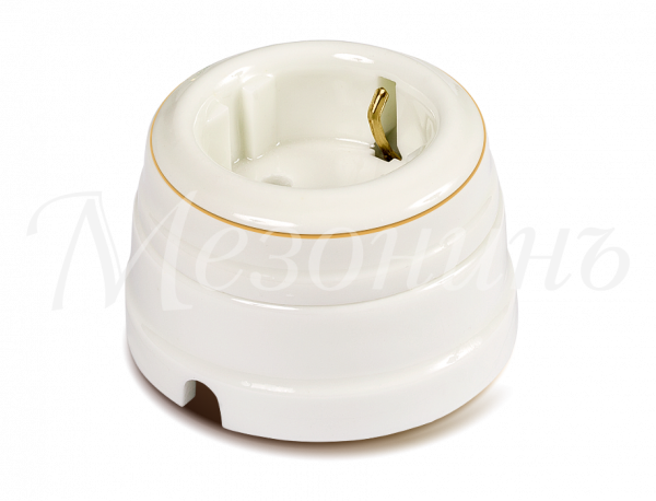 Розетка ретро фарфоровая двухполюсная с з/к,  в компл с подъемной рамкой 16А 250В, цвет - белый 