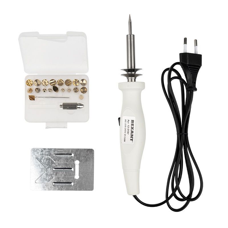 Выжигатель (набор паяльник - выжигатель), пирограф, 30/50Вт, 230В, 420-500°C, 21 насадка + подставка, коробка REXANT 12-0187