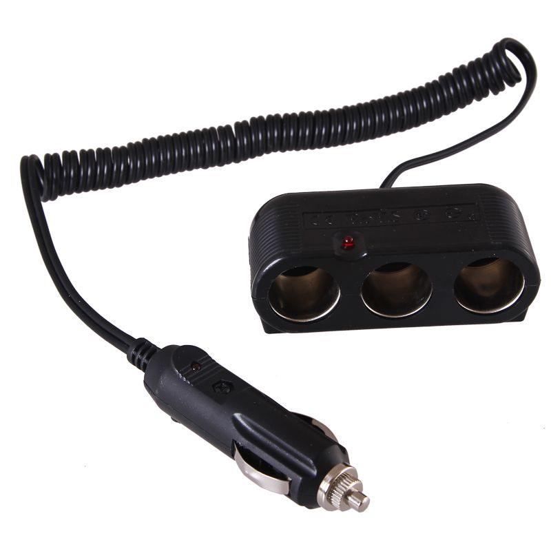 Разветвитель автоприкуривателя, 3 гнезда, спиральный шнур 1,5м REXANT 16-0224