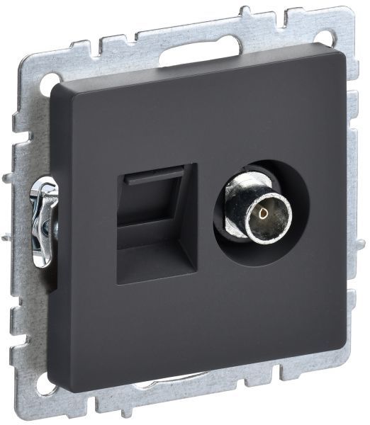 BRITE Розетка двойная TV+RJ45 кат.5E РТВ/РК12-БрГ графит IEK BR-AK20-1-K53