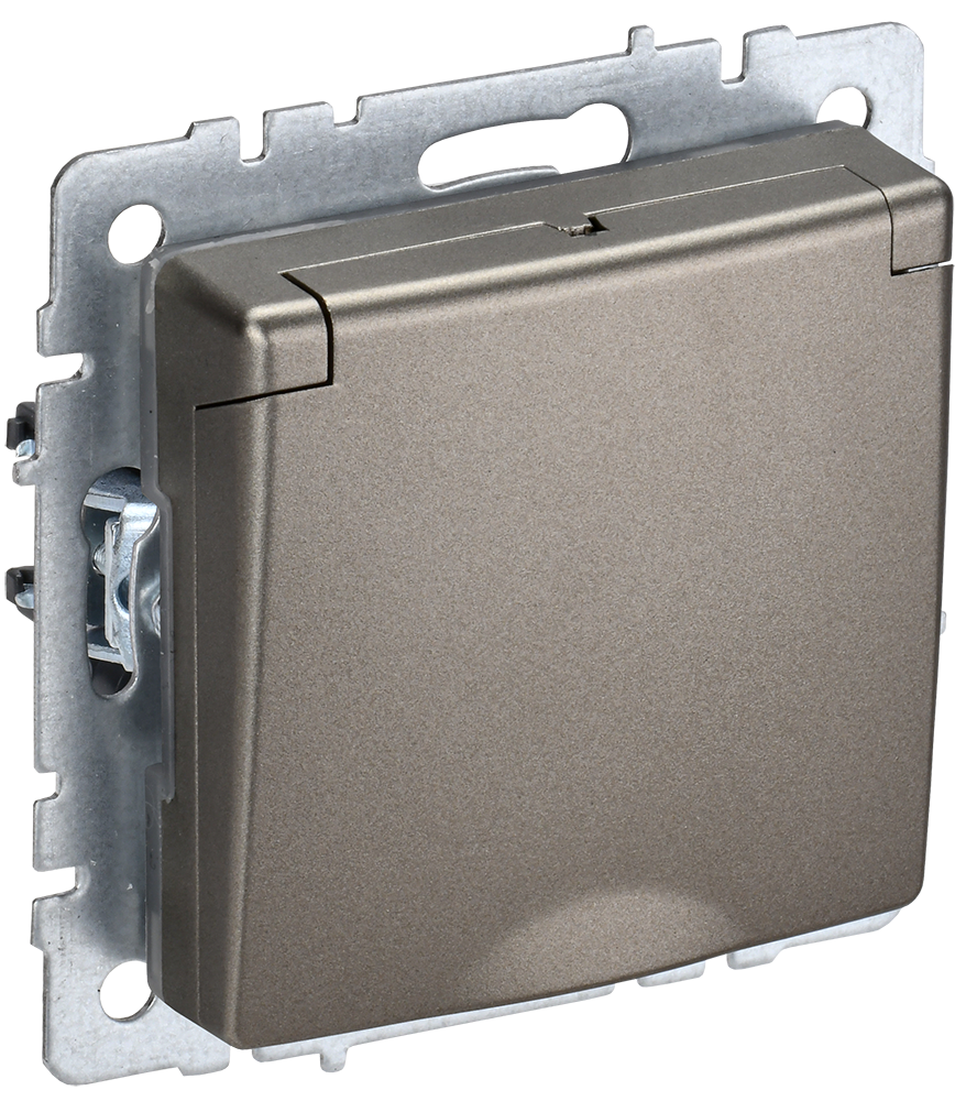 BRITE Розетка 1-местная с заземлением с защитными шторками и крышкой 16А IP20 РСбш10-3-БрШ шампань IEK BR-R16-16-K37