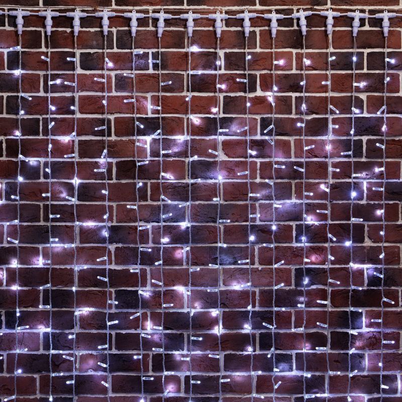 Гирлянда светодиодная Занавес 2х9м 1200 LED БЕЛЫЙ прозрачный ПВХ IP65 постоянное свечение 230В блок в комплекте NEON-NIGHT 235-195
