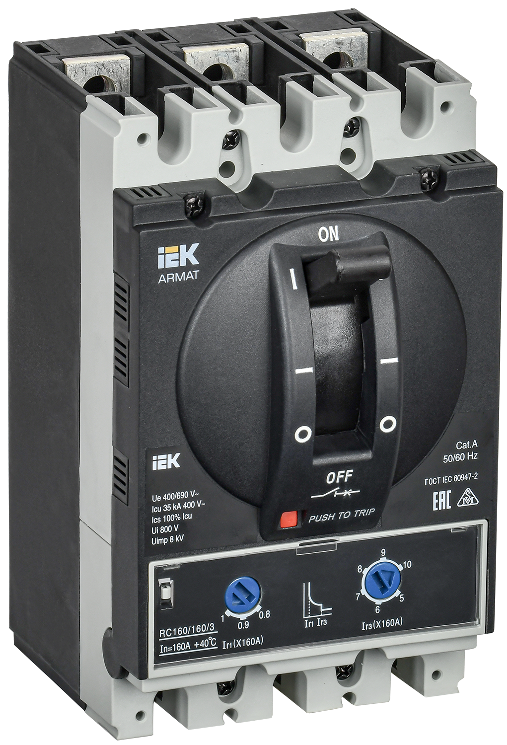 ARMAT Автоматический выключатель в литом корпусе 3P типоразмер D 35кА 160А расцепитель термомагнитный регулируемый IEK AR-MCCB-3D-035-0160A-ATUC