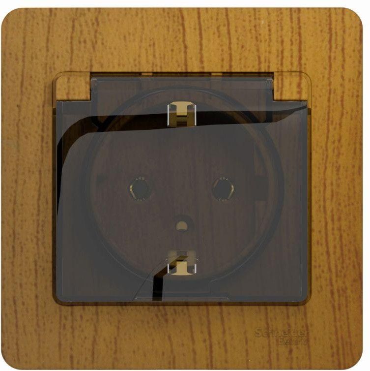 Розетка 1-м СП Glossa 16А IP20 с заземл. защ. шторки с крышкой в сборе дерево дуб SE GSL000546