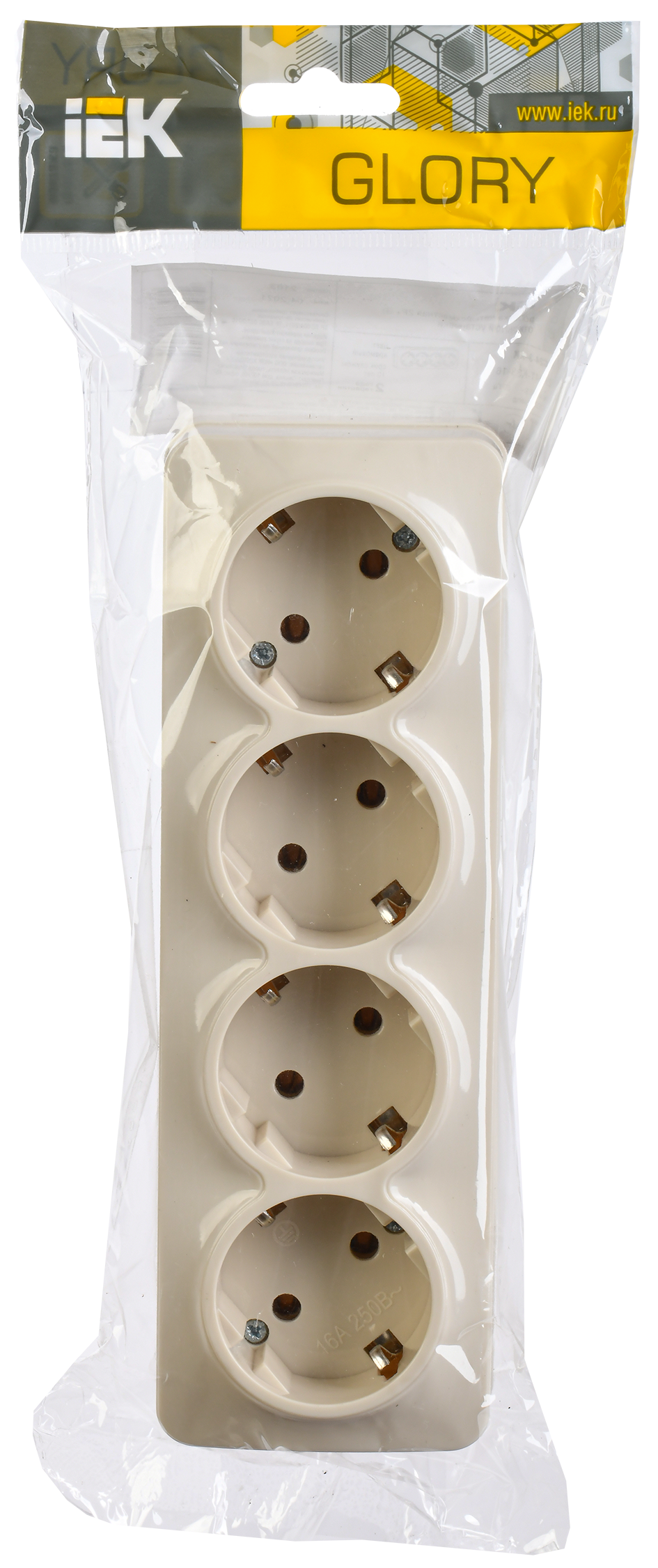 GLORY Розетка 1-местная для открытой установки с заземлением с защитными шторками 16А РСш20-3-ХК кремовый IEK - Фото 2