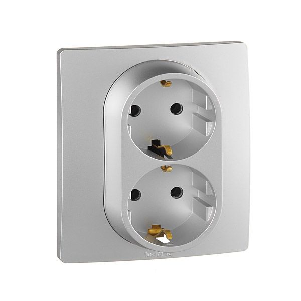 ETIKA Розетка 2-местная с заземлением без защитных шторок 16А в сборе алюминий