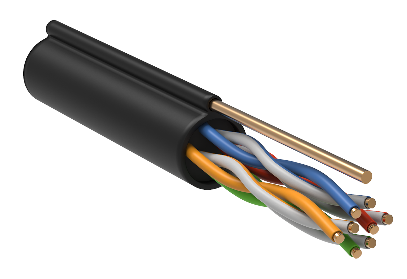 ITK Витая пара U/UTP кат.5E 4х2х24AWG solid LDPE c металлическим тросом 1,2мм черный (305м)