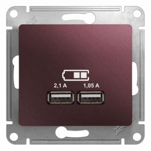 Розетка USB 2-м СП Glossa тип A+A 5В/2100мА 2х5В/1050мА механизм баклажан. SE GSL001133 504579