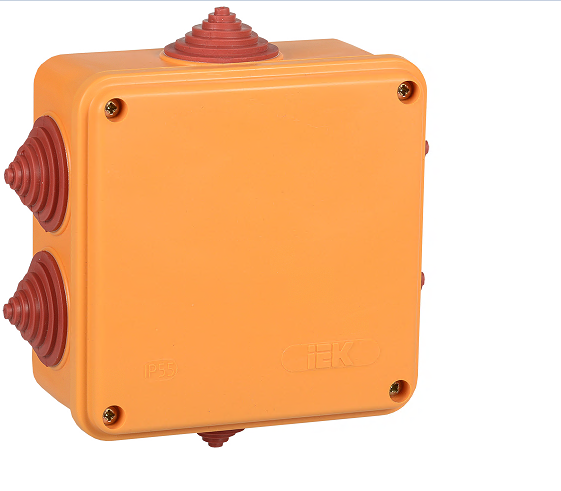 Коробка распаячная огнестойкая ПС безгалогенная (HF) 100х100х50мм 4P 4мм2 IP55 6 вводов IEK UKF30-100-100-050-4-4-09